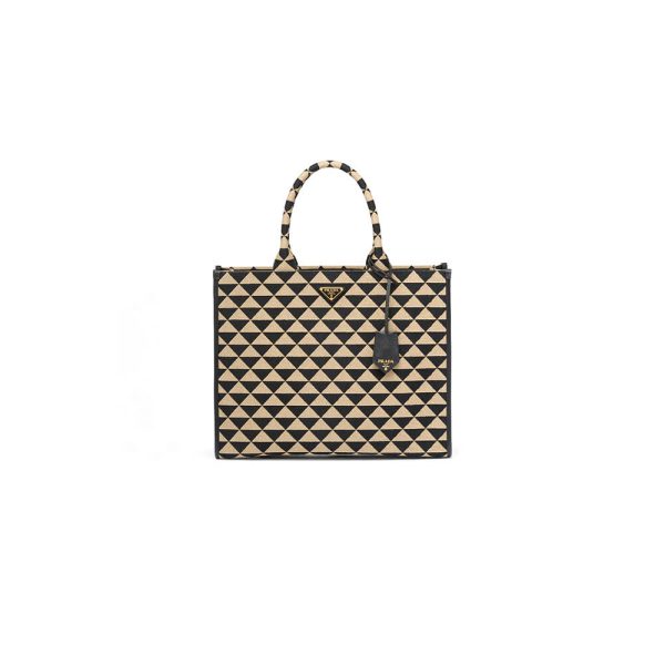 large Pra*a symbole jacquard fabric handbag