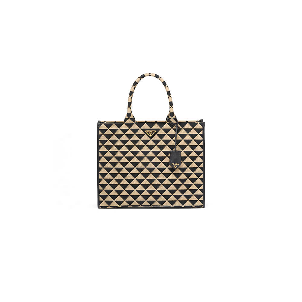 large Pra*a symbole jacquard fabric handbag