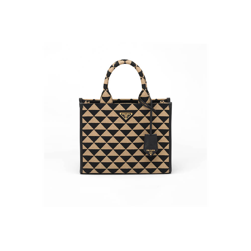 small Pra*a symbole jacquard fabric handbag