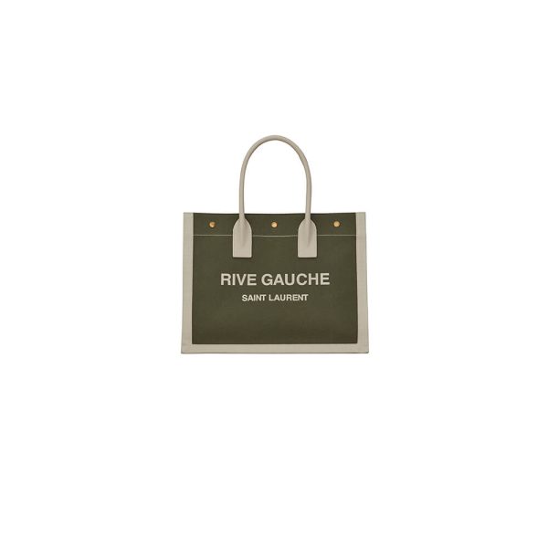 RIVE GAUCHE SMALL TOTE BAG IN LINEN AND LEATHER