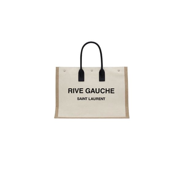 RIVE GAUCHE TOTE BAG IN LINEN AND LEATHER