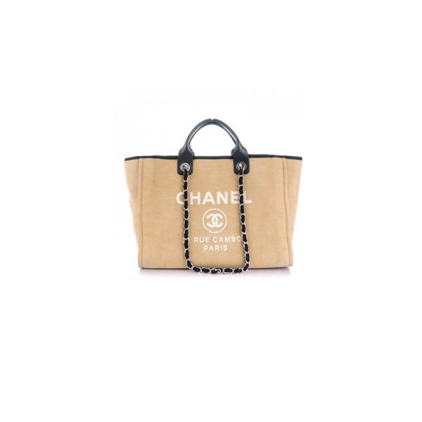 Ch*el woven straw raffia striped medium deauville tote