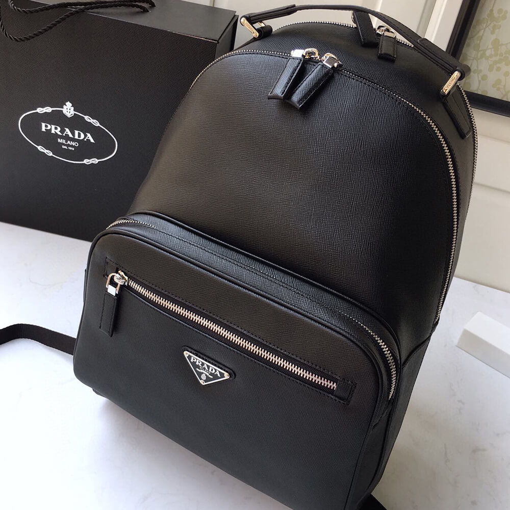 Pra*a men saffiano leather backpack