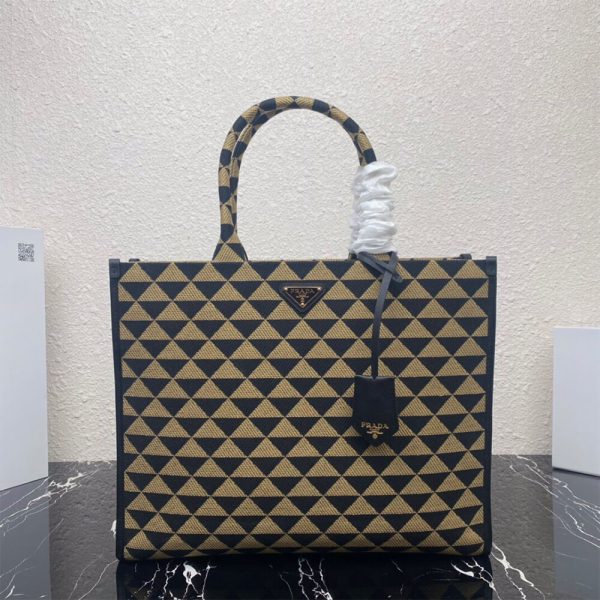 large Pra*a symbole jacquard fabric handbag