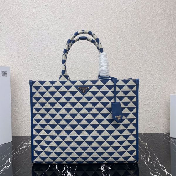 large Pra*a symbole jacquard fabric handbag