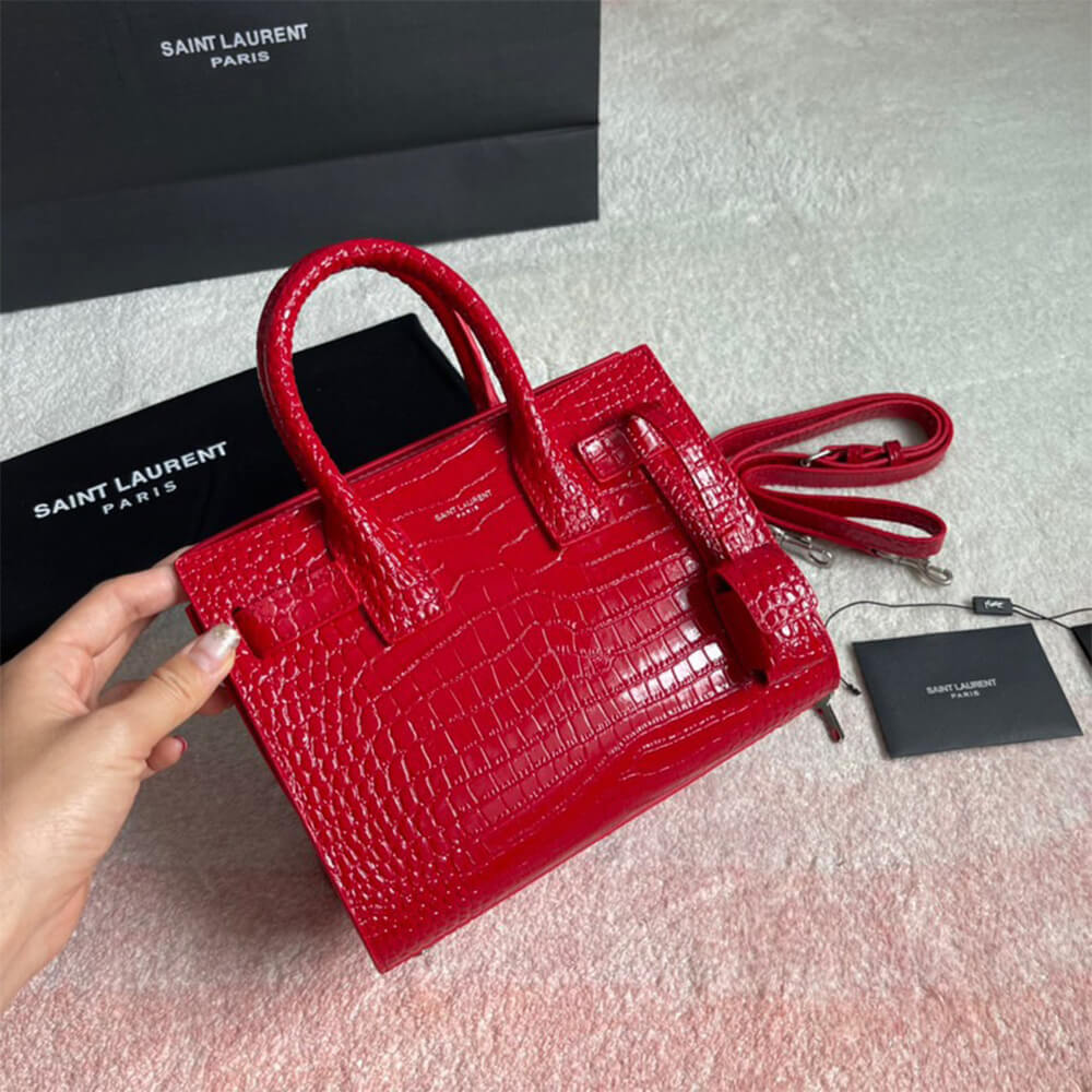 YSL SAC DE JOUR NANO IN EMBOSSED CROCODILE SHINY LEATHER