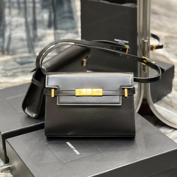 MANHATTAN SMALL SHOULDER BAG IN BOX SAINT LAURENT LEATHER