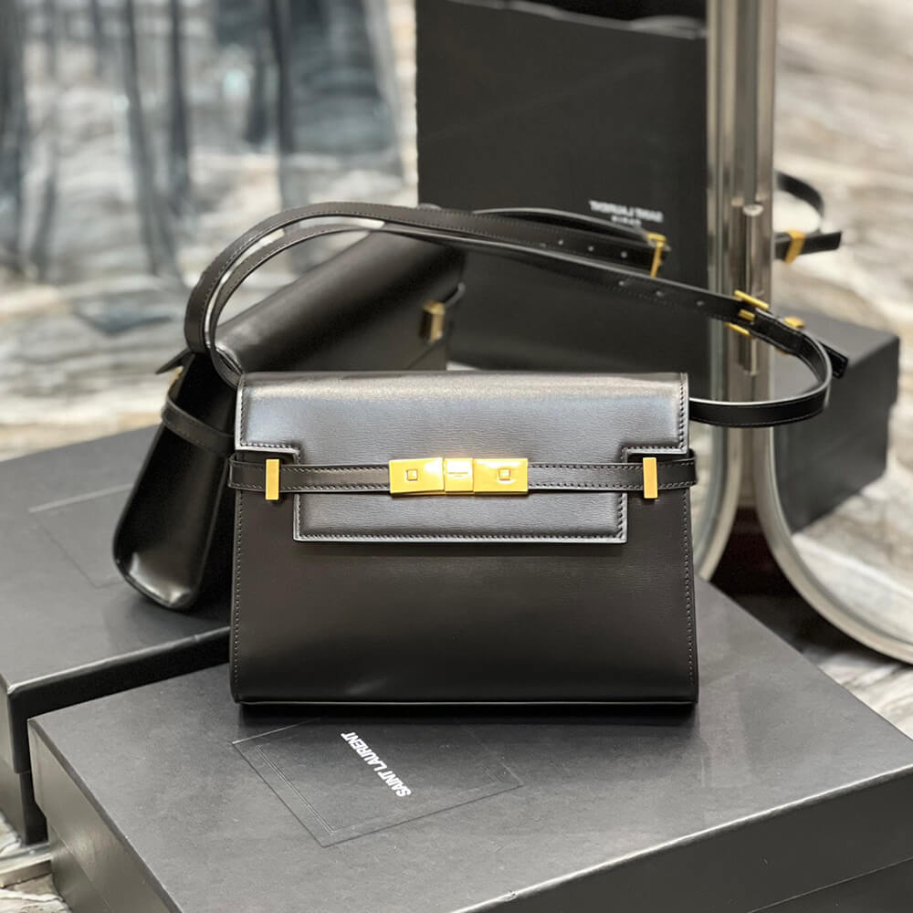 MANHATTAN SMALL SHOULDER BAG IN BOX SAINT LAURENT LEATHER
