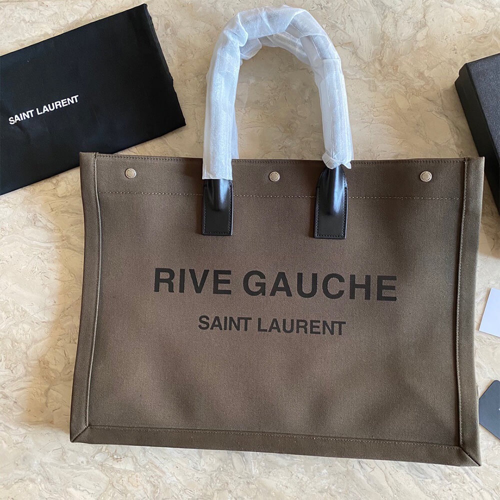 RIVE GAUCHE LARGE TOTE BAG IN PRINTED CANVAS AND LEATHER