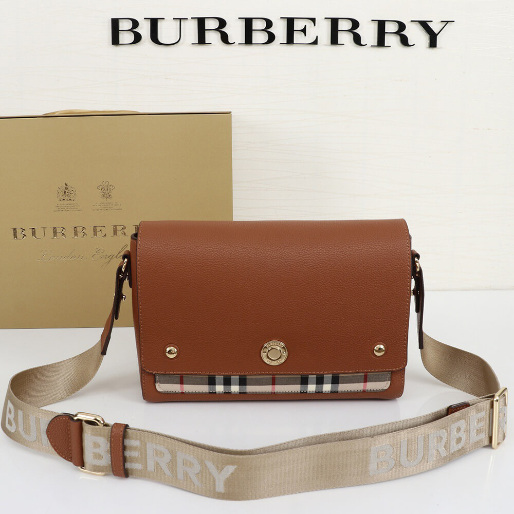 B**rry vintage check and leather note crossbody bag