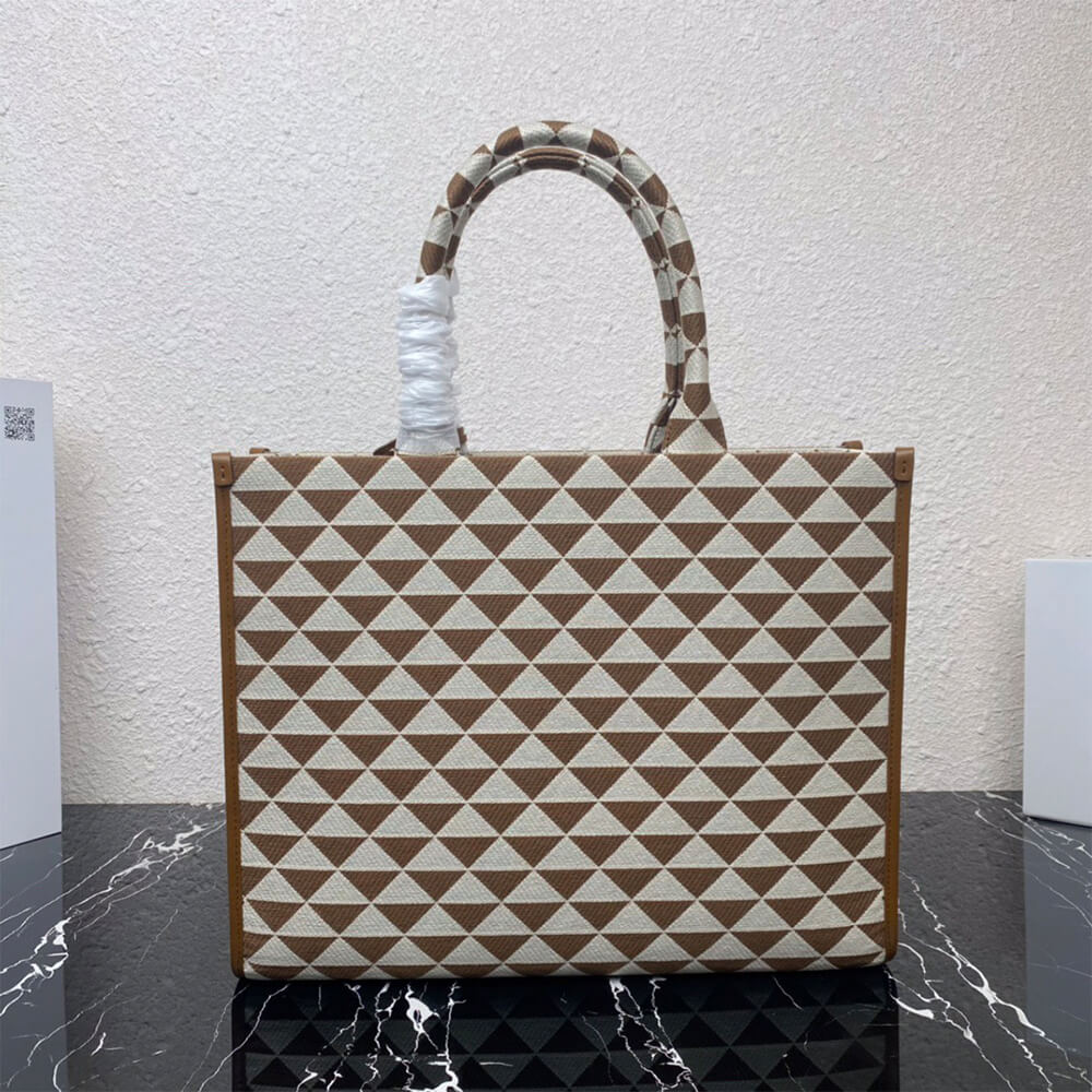 large Pra*a symbole jacquard fabric handbag