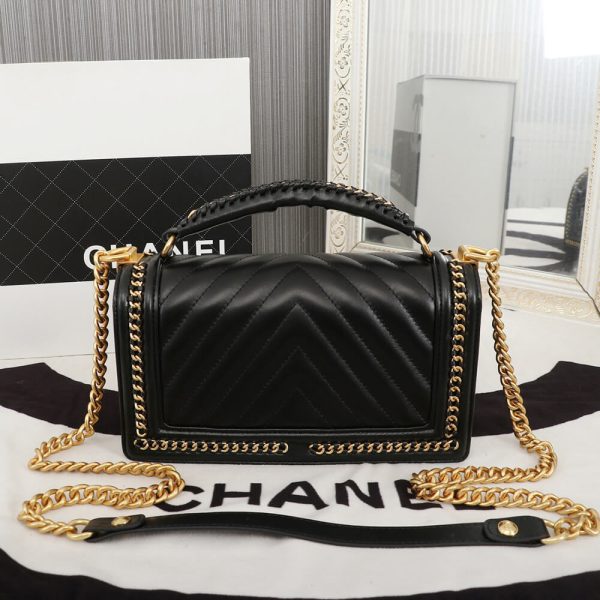 Ch*el top handle chevron boy handbag