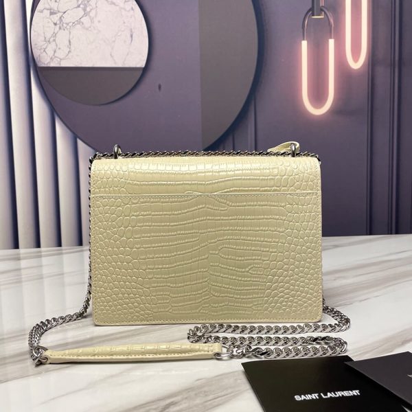 SUNSET MEDIUM CHAIN BAG IN CROCODILE-EMBOSSED SHINY LEATHER