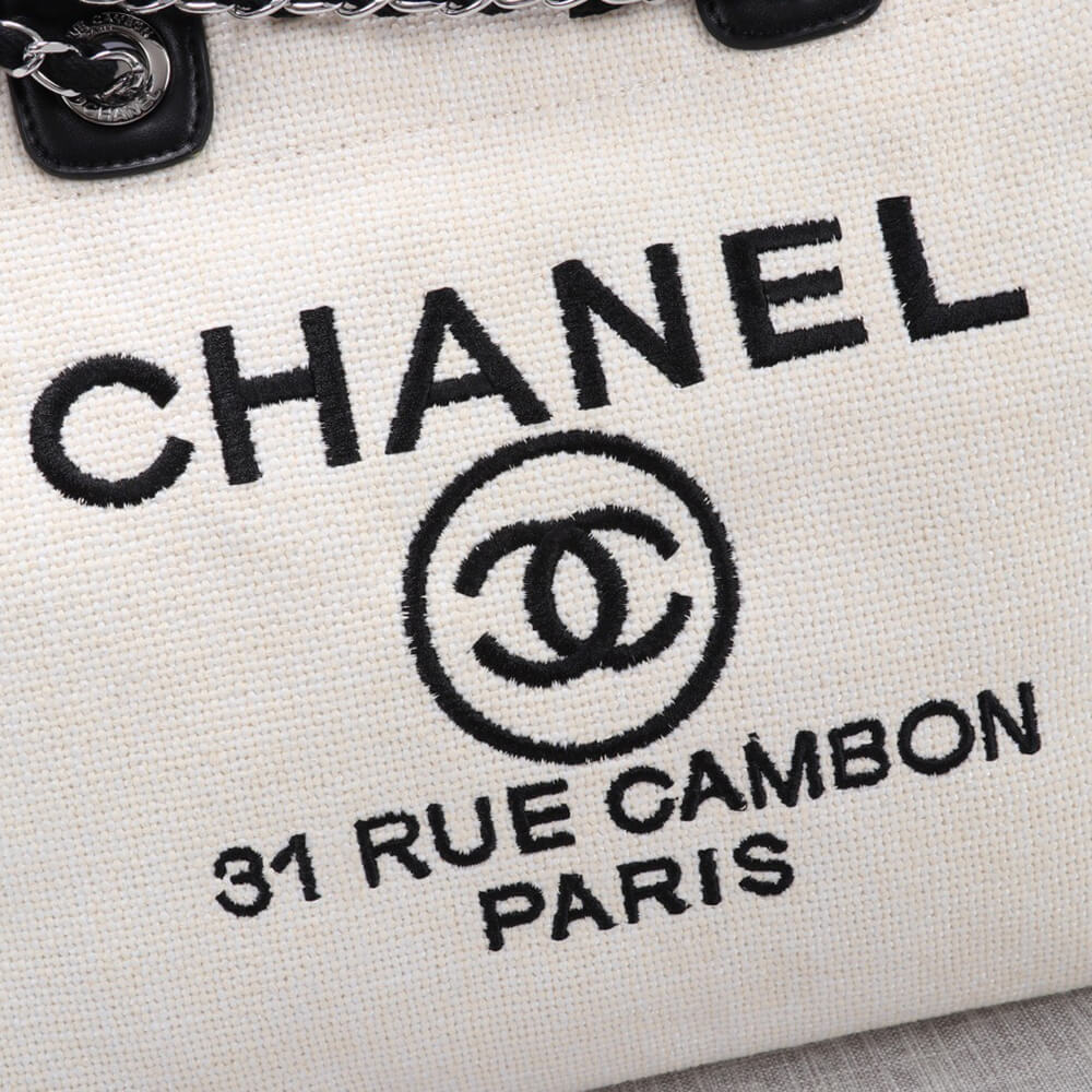 Ch*el woven straw raffia striped medium deauville tote