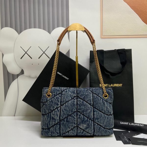 YSL PUFFER SMALL IN SUEDE AND DENIM