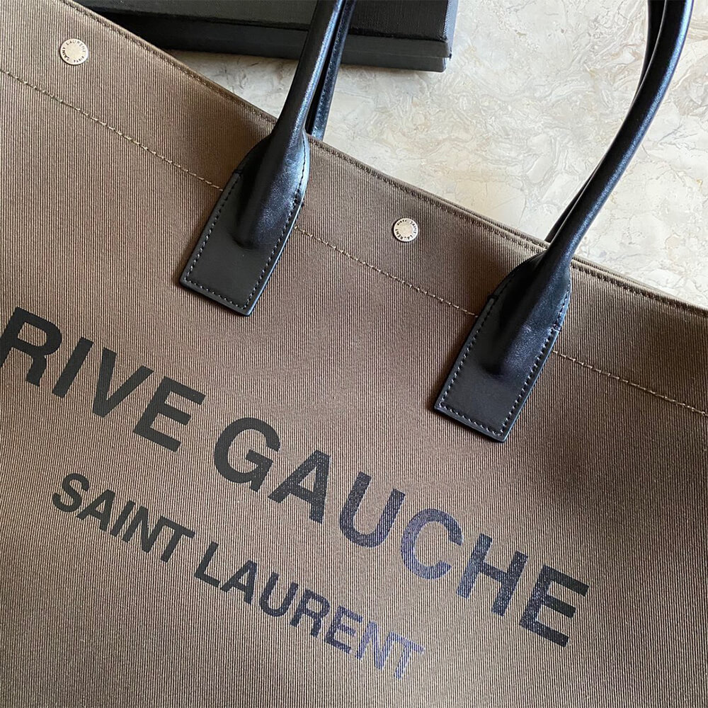 RIVE GAUCHE LARGE TOTE BAG IN PRINTED CANVAS AND LEATHER