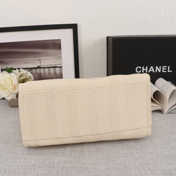 Ch*el woven straw raffia striped medium deauville tote