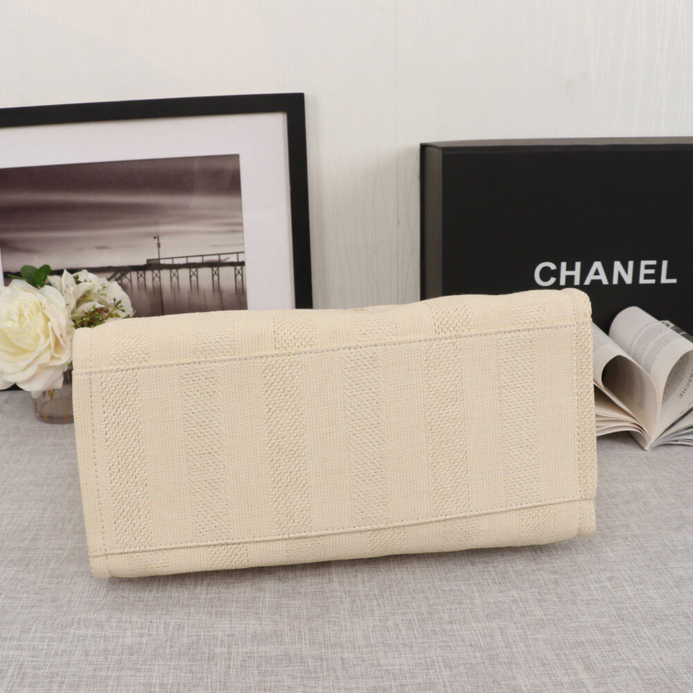 Ch*el woven straw raffia striped medium deauville tote