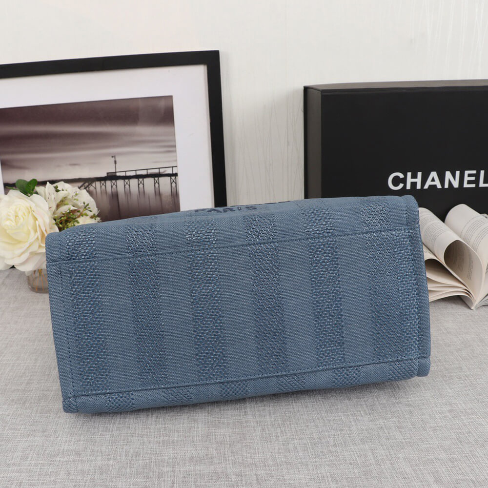 Ch*el woven straw raffia striped medium deauville tote