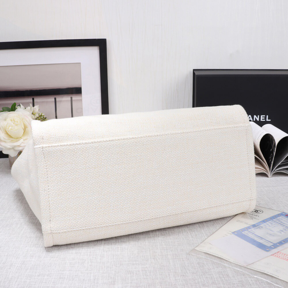 Ch*el woven straw raffia striped medium deauville tote