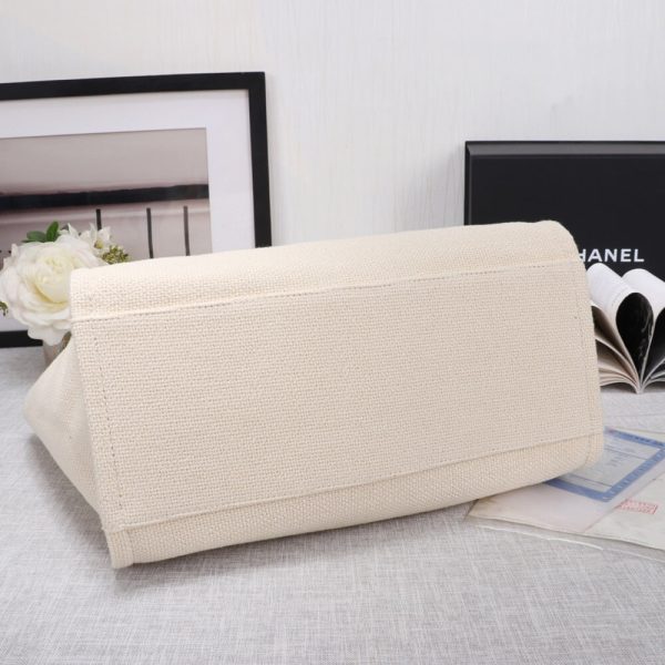 Ch*el woven straw raffia striped medium deauville tote