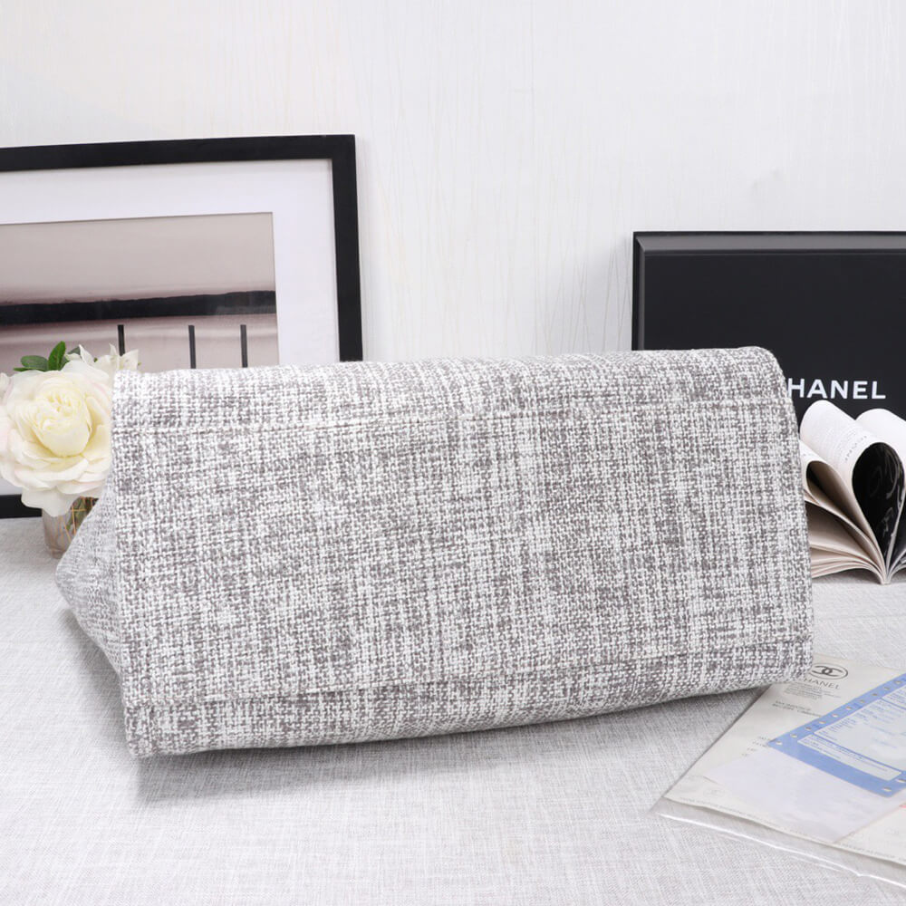 Ch*el woven straw raffia striped medium deauville tote