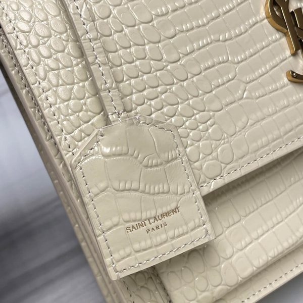 SUNSET MEDIUM CHAIN BAG IN CROCODILE-EMBOSSED SHINY LEATHER