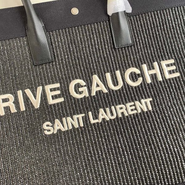 RIVE GAUCHE LARGE TOTE BAG IN EMBROIDERED RAFFIA AND LEATHER