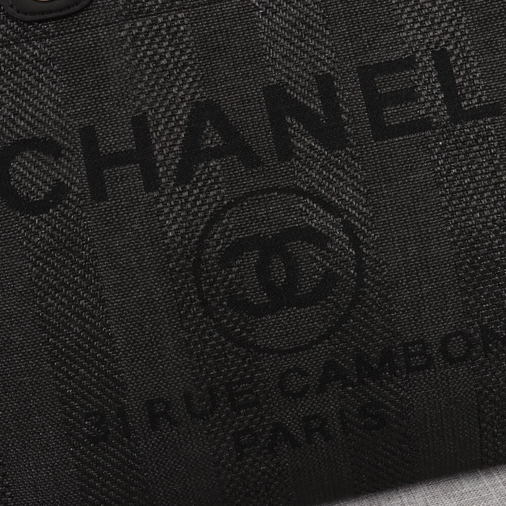 Ch*el woven straw raffia striped medium deauville tote