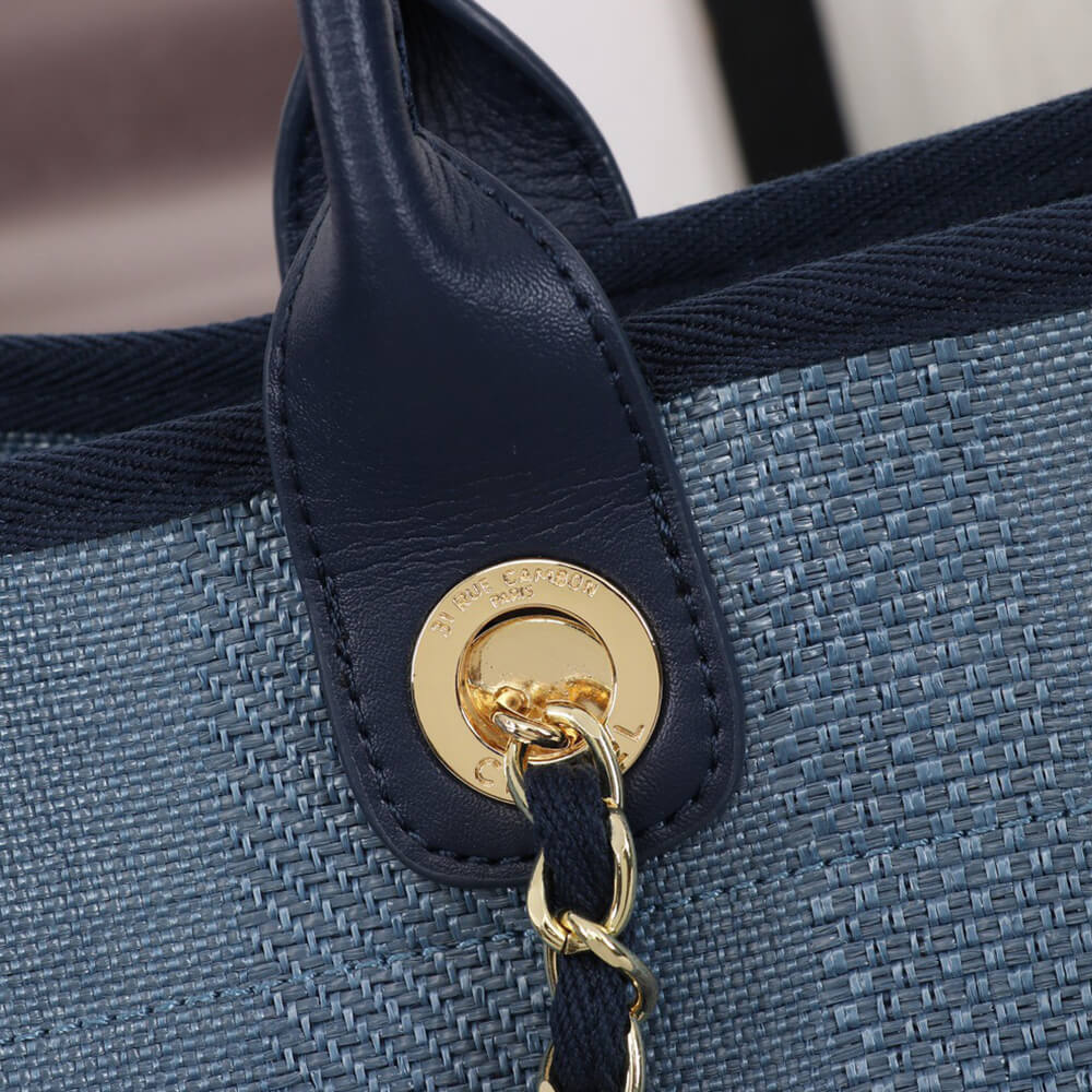 Ch*el woven straw raffia striped medium deauville tote