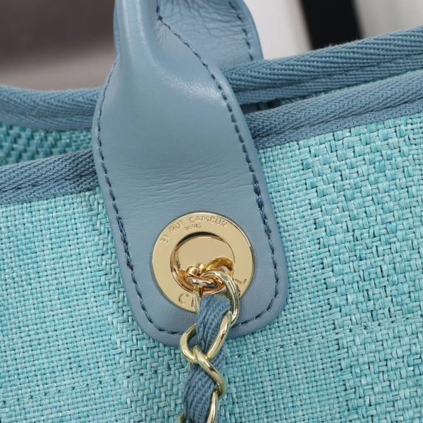 Ch*el woven straw raffia striped medium deauville tote