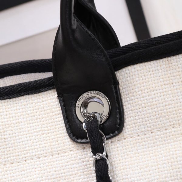 Ch*el woven straw raffia striped medium deauville tote