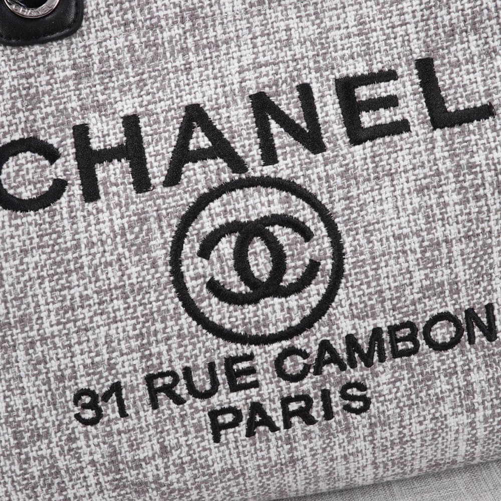 Ch*el woven straw raffia striped medium deauville tote