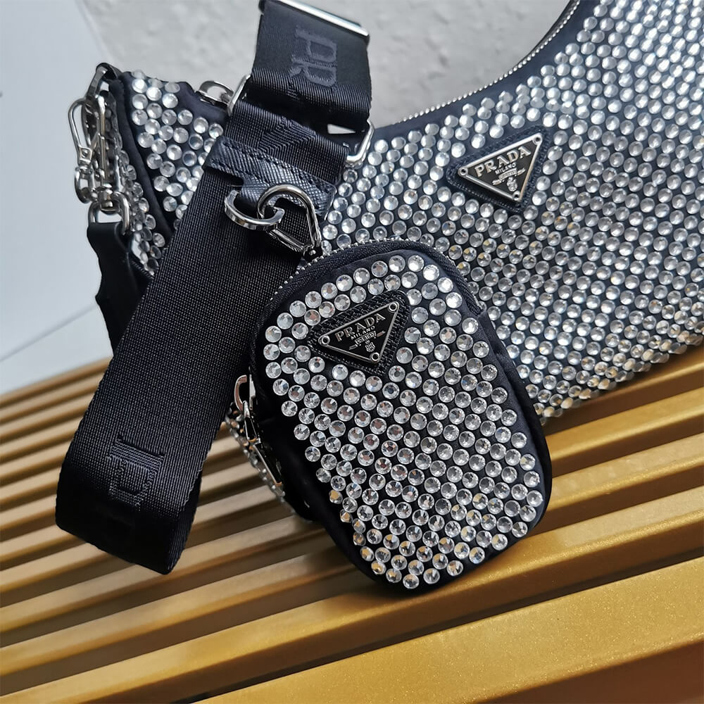 Pra*a re-edition 2005 satin bag with crystals