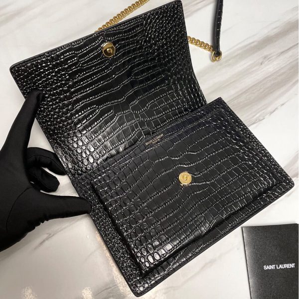 SUNSET MEDIUM CHAIN BAG IN CROCODILE-EMBOSSED SHINY LEATHER