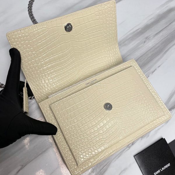 SUNSET MEDIUM CHAIN BAG IN CROCODILE-EMBOSSED SHINY LEATHER