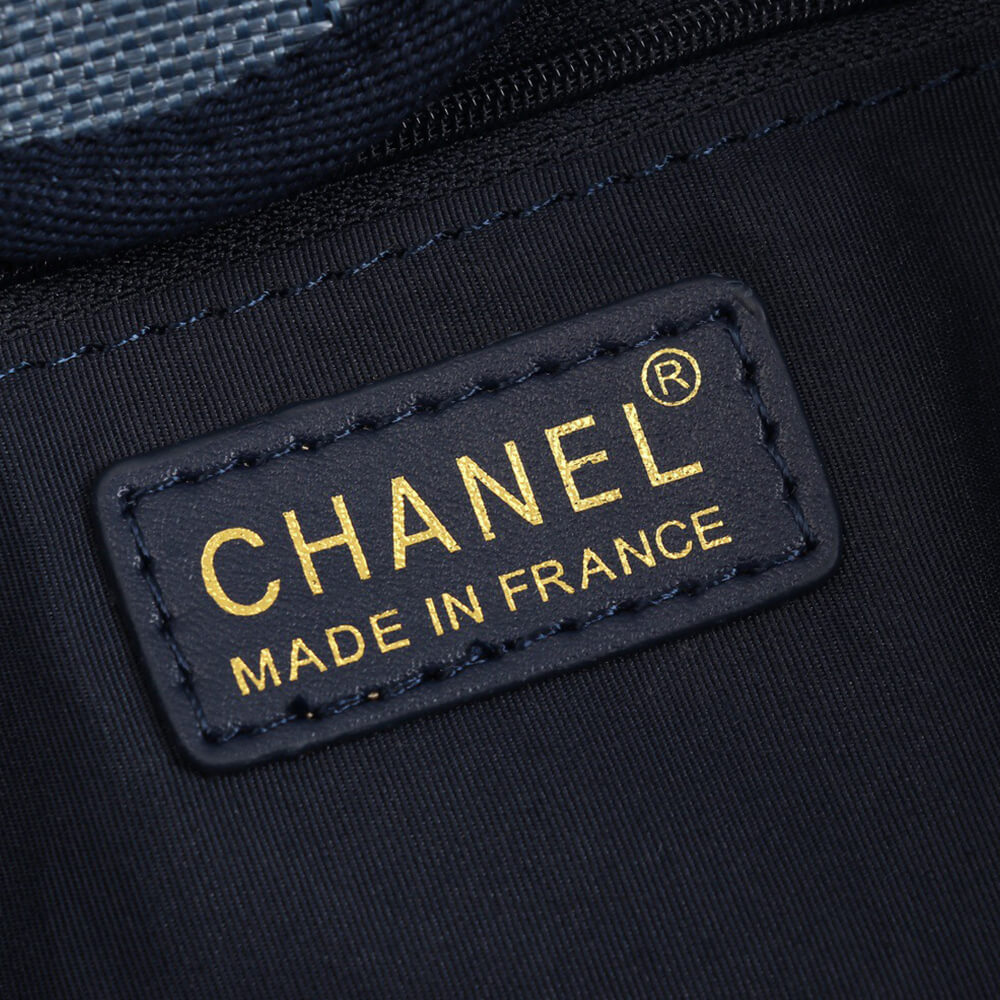 Ch*el woven straw raffia striped medium deauville tote