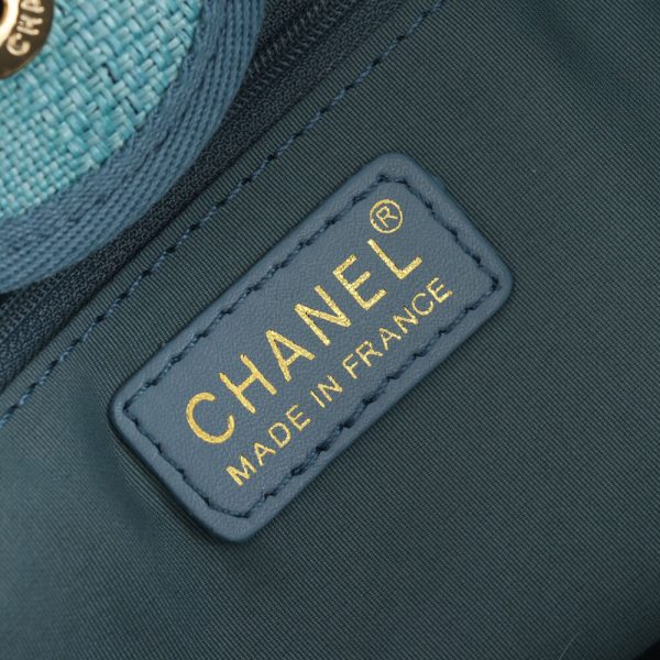 Ch*el woven straw raffia striped medium deauville tote