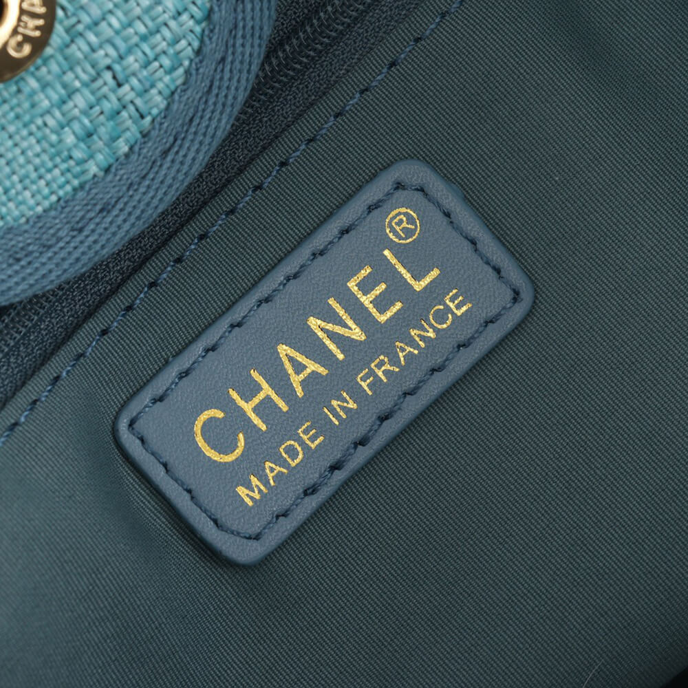 Ch*el woven straw raffia striped medium deauville tote