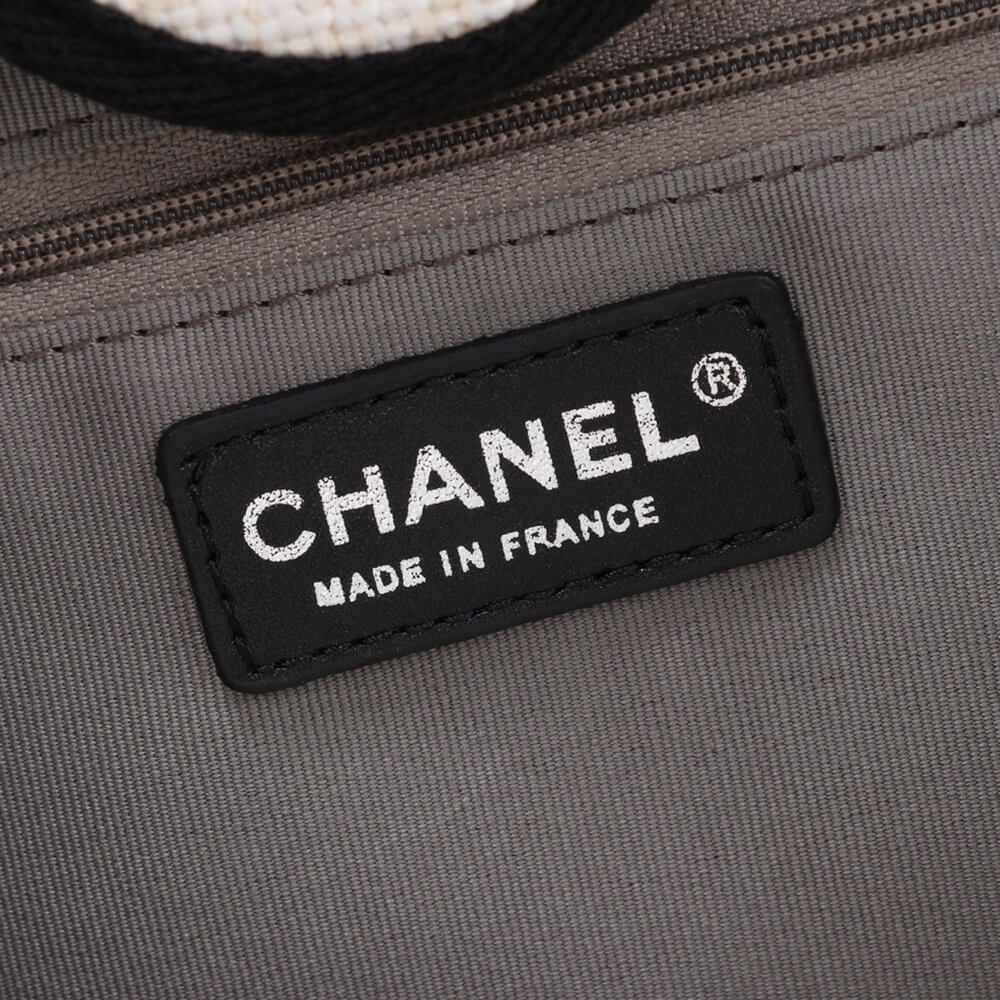 Ch*el woven straw raffia striped medium deauville tote