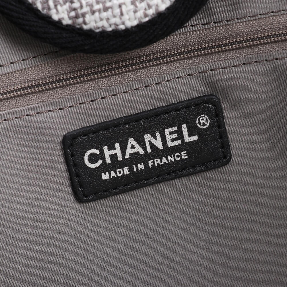 Ch*el woven straw raffia striped medium deauville tote