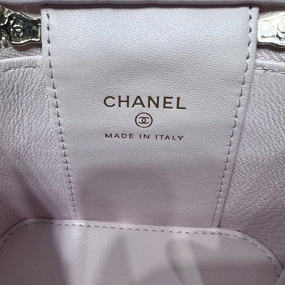 Ch*el quilted pearl crush mini vanity case with top handle