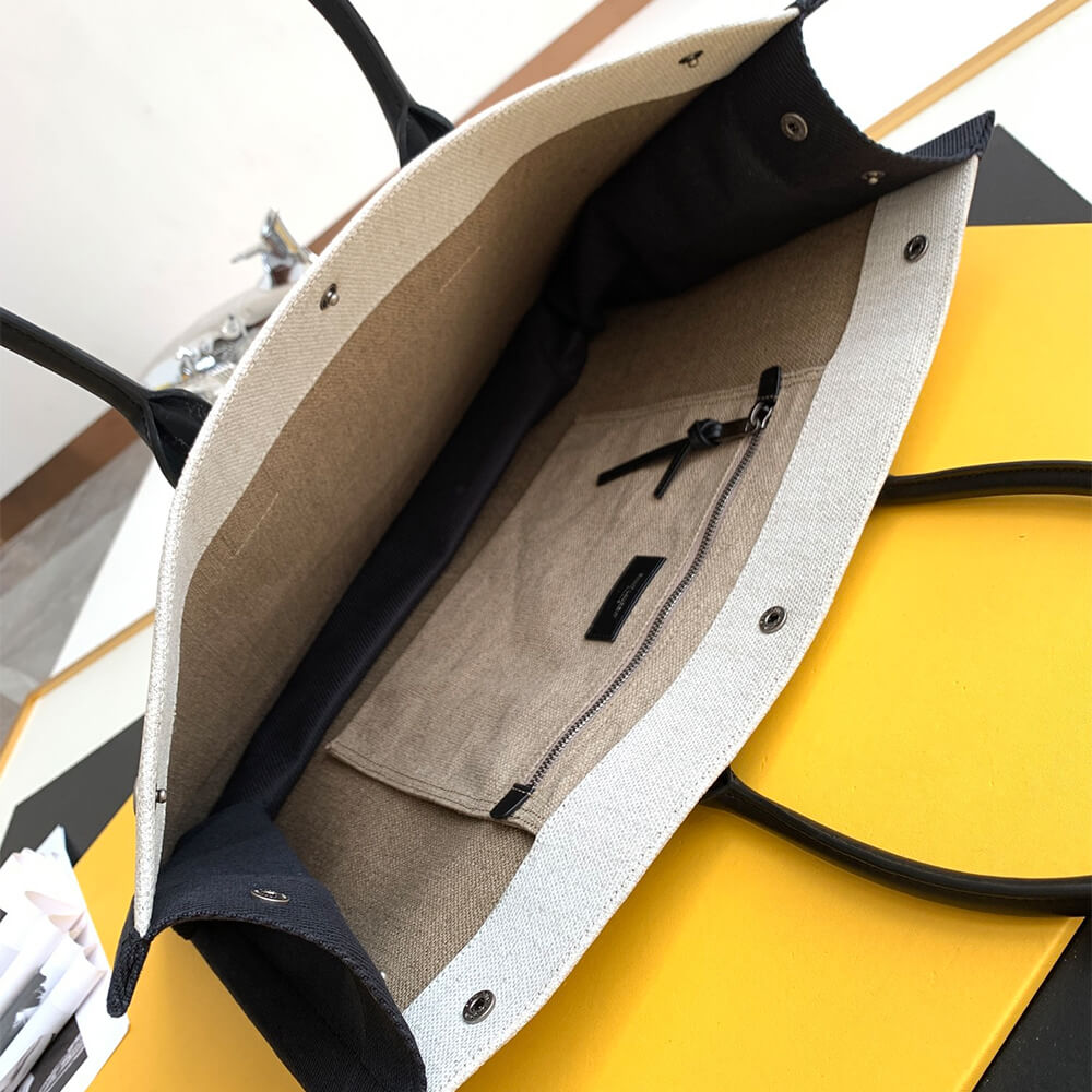 RIVE GAUCHE LARGE TOTE BAG IN PRINTED CANVAS AND LEATHER