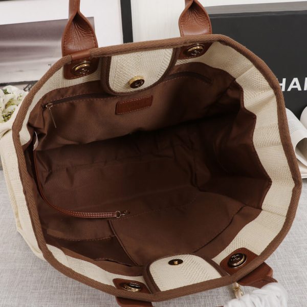 Ch*el woven straw raffia striped medium deauville tote