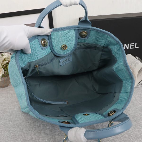 Ch*el woven straw raffia striped medium deauville tote