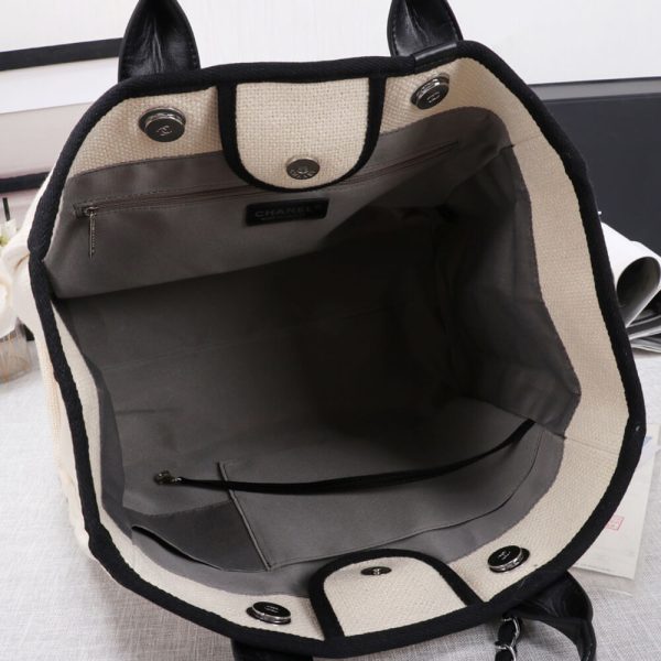 Ch*el woven straw raffia striped medium deauville tote