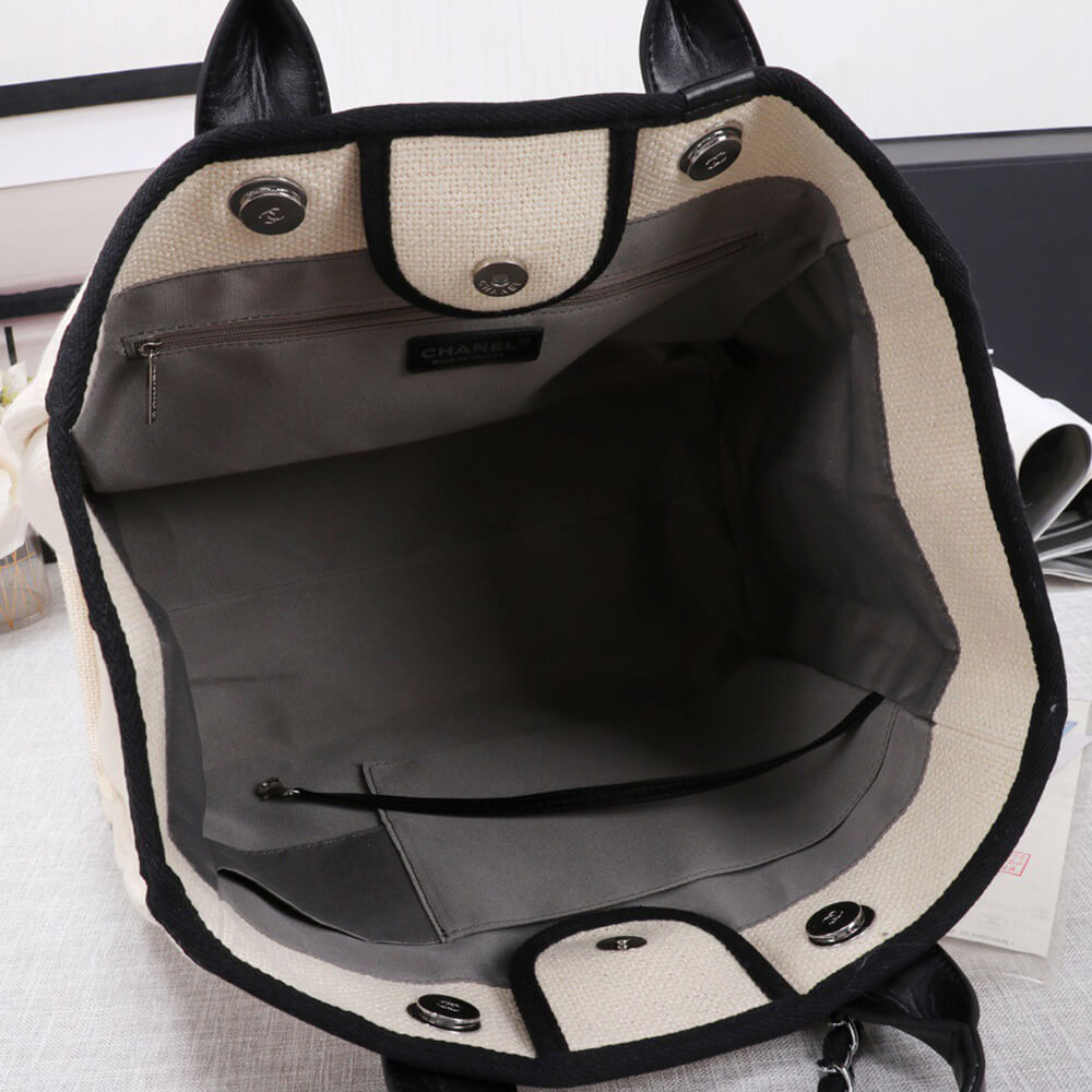 Ch*el woven straw raffia striped medium deauville tote