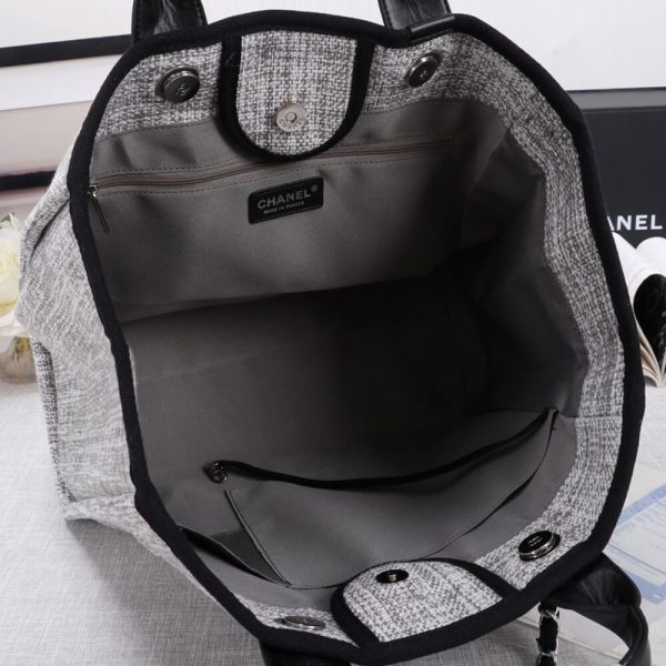 Ch*el woven straw raffia striped medium deauville tote