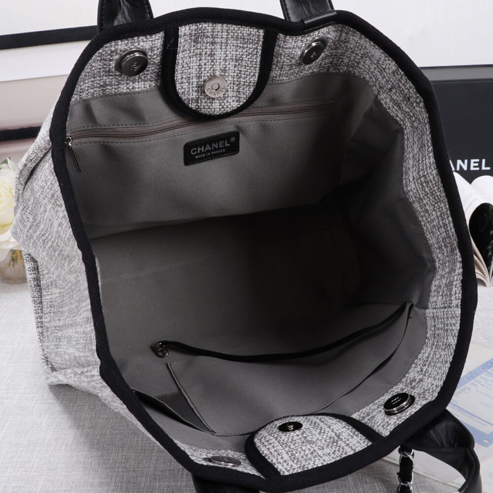 Ch*el woven straw raffia striped medium deauville tote