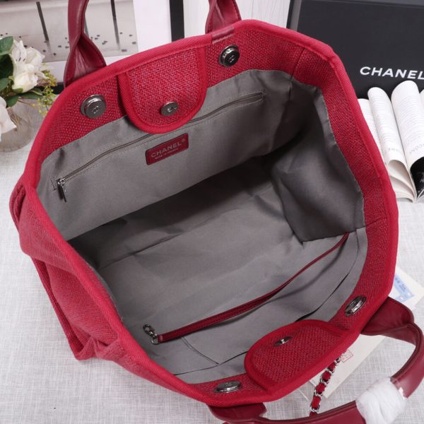 Ch*el woven straw raffia striped medium deauville tote